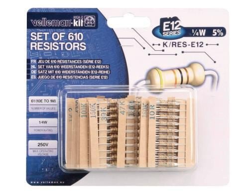 Velleman K/RESE12 Widerstands Set Menge: 610 Stück, E12 Reihe, 0.25 Watt