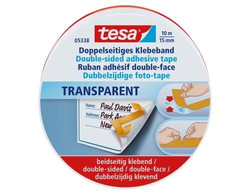 Tesa Doppelband, 10m x 15mm, extra dünn doppelseitiges Klebeband, hohe Klebekraft