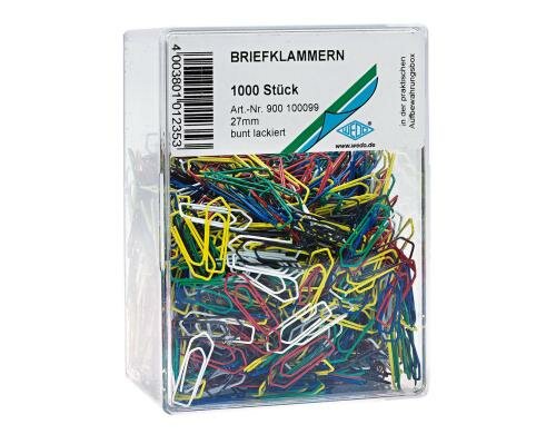 WEDO Büroklammern - farbig lackiert 26mm, Klarsichtdose zu 1000 Stck.,