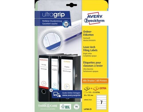 Avery Zweckform Ordner-Etiketten schmal kurz, Inhalt: 25 Bogen/ 175 Etiketten