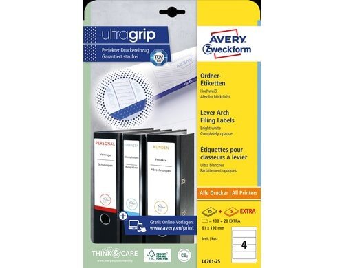 Avery Zweckform Ordner-Etiketten breit kurz, Inhalt: 25 Bogen/ 100 Etiketten