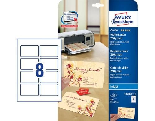 Avery Zweckform Visitenkarten Click & Clean Inhalt: 10 Bogen/ 80 Karten, 260g/m2,