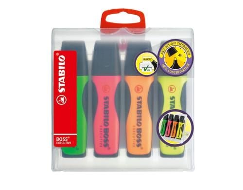 Stabilo Boss Executive 4er Etui Leuchtmarker, Farben: gelb, grün, orange,
