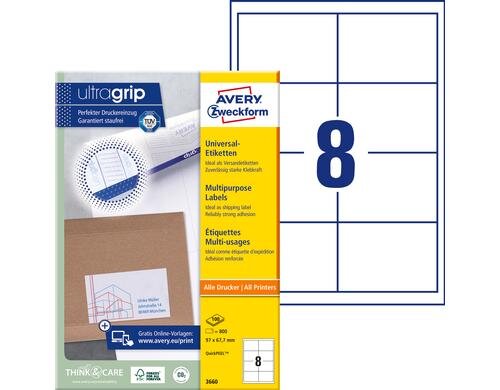 Avery Zweckform Etiketten A4, 97 x 67,7 mm Packung zu 100 Blatt / 800 Etiketten