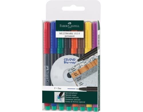 FABER-CASTELL MULTIMARK CD-Marker F 8er Etui, permanent, ideal für OHP-Folien,