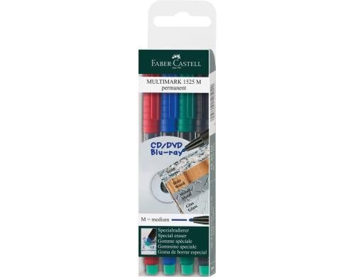 FABER-CASTELL MULTIMARK CD-Marker M 4er Etui, permanent, ideal für OHP-Folien,