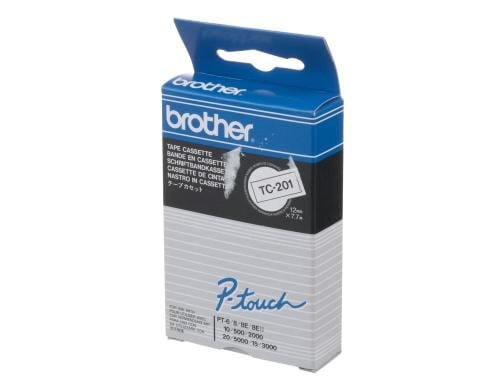 Brother P-touch Schriftband TC-201, TC-Band laminiert,schwarz auf weiss, 12mm, 7.7m