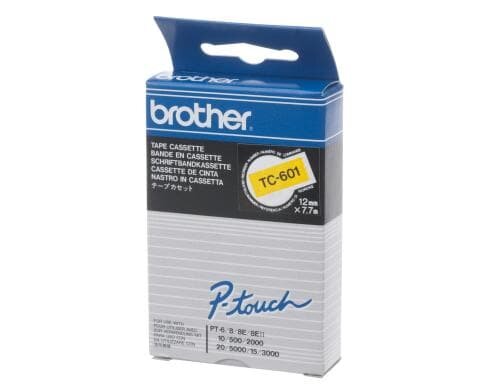 Brother P-touch Schriftband TC-601, TC-Band laminiert,schwarz auf gelb, 12mm, 7.7m