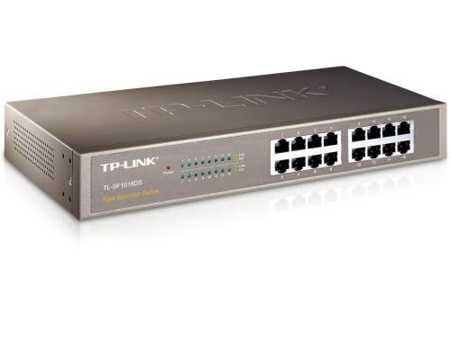 TP-Link TL-SF1016DS: 16Port Switch, 100Mbps int. NT, lüfterlos, Rackmount Stahlgehäuse