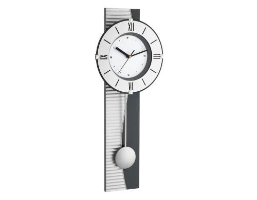 TFA Pendel Wanduhr XXL, Metalloptik Römisches Zifferblatt m. ausgestanzter Zahl