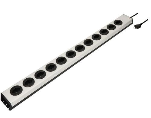 Steckdosenleiste 12xT13, quer,ohne Schalter nicht leuchtend, silber/schwarz