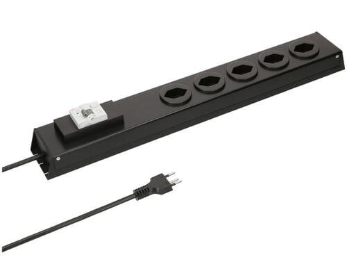 Steckdosenleiste 5xT13, quer, mit FI silber/schwarz, FI 30mA