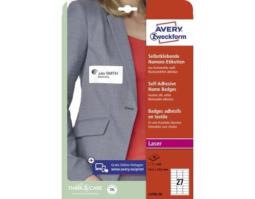 Avery Zweckform Namens-Etiketten L4784-20 6.5 x 29.6mm, weiss