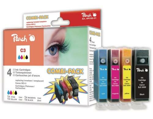 Peach Tinte Canon BCI-3e Combi Pack BKCMY 4 Tinten 25ml/3x13ml zu BJC-6000