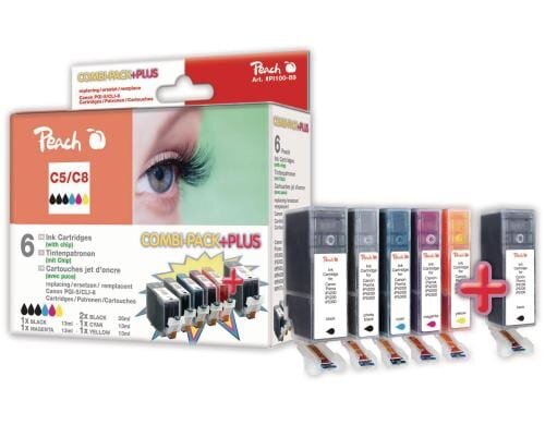 Peach Tinte Canon Combi Pack Plus m. Chip CLI-8, 2xPGI-5