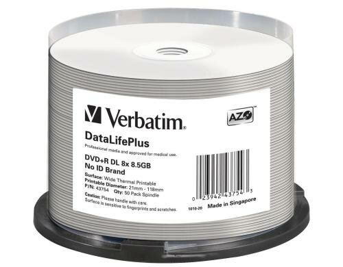 Verbatim DVD+R 8x Double Layer 8.5GB,50Sp bis 8-fach,Thermo bedruckbar ohne Logo