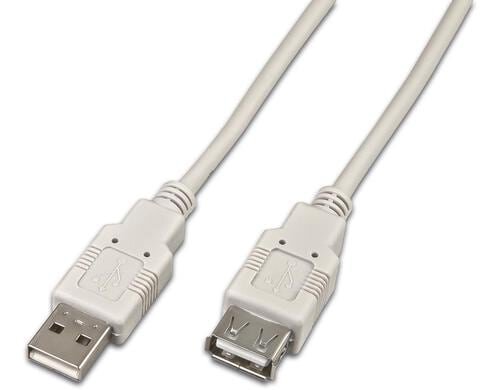 USB2.0-Kabel A-A: 5.00m, bis 480Mbps Verlängerungskabel M/F, grau