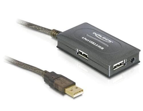 Delock USB 2.0  Verlängerungskabel 10 Meter aktive Verstärkung, inkl. 4 Port Hub