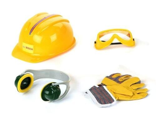 Klein-Toys BOSCH Zubehörset, 4-teilig Ohrenschützer, Helm, Handschuhe, Brille