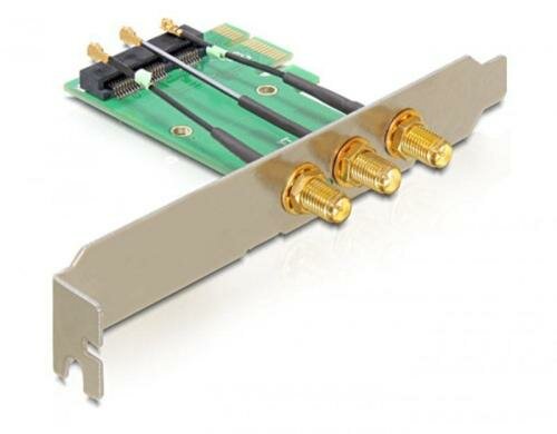 Delock IPex zu RP-SMA PCI-ex1 Slotblech für Mini-PCI-Express WLAN Karten, 3xRP-SMA