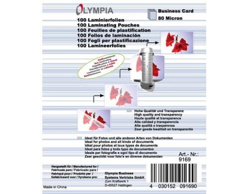 Olympia Visitenkarten Laminierfolien 80 Micron, 100 Stk.,