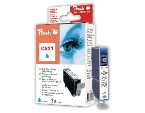 Peach Tinte Canon CLI-521c cyan XL zu iP 4700/4600/3600, 10ml 733 Seiten