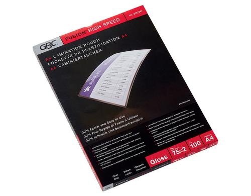 GBC Laminierfolie 75 Micron A4 (216x303), High-Speed Pouch, 100 Stk.
