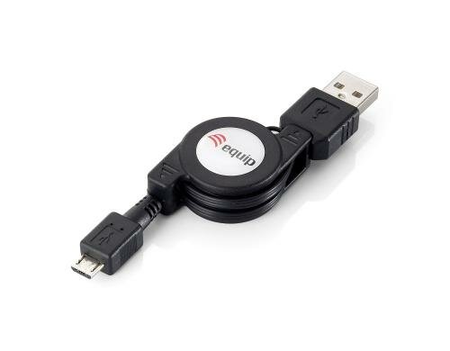USB2.0 Micro-Kabel,1m, A-MicroB, Schwarz, Aufrollbar