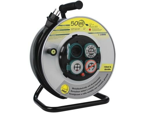 STEFFEN PowerRoll Metallkabelrolle, 4xT13 50m, Gd3x1.5mm²/T12 schwarz