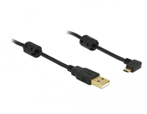USB2.0 Micro-Kabel,1m, A-MicroB, Schwarz Micro-B Stecker 90° nach rechts gewinkelt