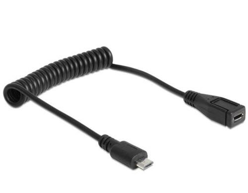 USB2.0 Micro-Kabel, 60cm, MicroB, Schwarz Micro-B Verlängerung mit Spiralkabel