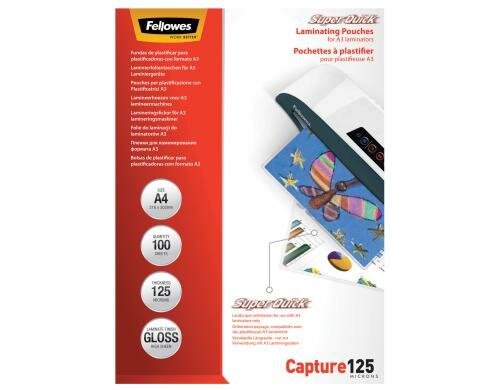 Fellowes Laminierfolien SuperQuick A4 125 Mikron, 100 Stück, 216x303mm