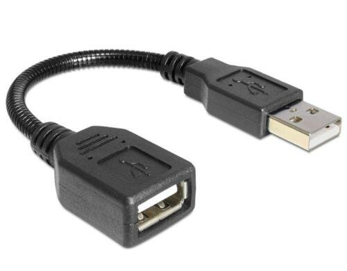 USB2.0-Kabel A-A: 16cm, metalverstärkt Verlängerungskabel, schwarz, Schwanenhals