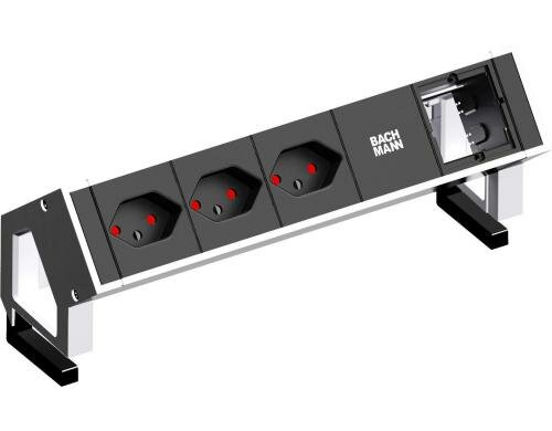 Steckdosenleiste DESK 2, 3xT13, 1xCustom, w 1xAbdeckung leer, GST18 Stromein-& ausgang