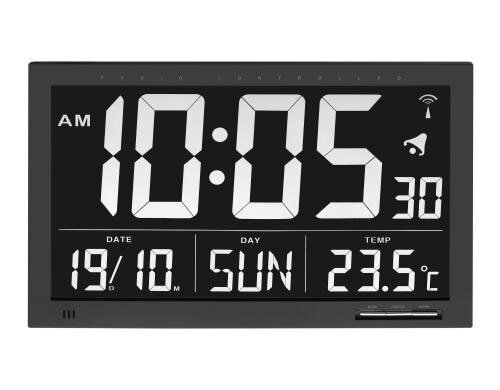 Funk Wanduhr XXL Digital black mit großer Anzeige und invertiertem Display