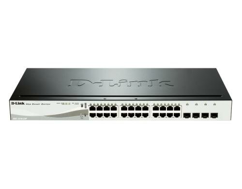 D-Link DGS-1210-24P: 24Port PoE SmartSwitch 24xGigabit, Layer2, lüfterlos, 4xSFP