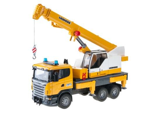 Bruder Spielwaren SCANIA R-Serie Kran-LKW Kranaufbau um 360° drehbar, Kranarm