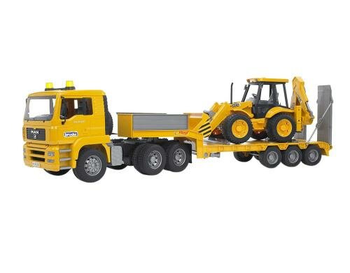 Bruder Spielwaren MAN TGA LKW/Tieflader/Bag LKW mit Teflader und JCB 4CX Baggerlader