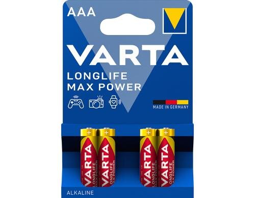 VARTA Longlife Max Power AAA, 1.5V, 4Stk vergl. Typ LR03, MICRO, AM4, KA3, AAA