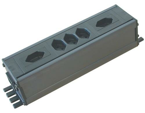 Steckdosenleiste 5xT13, ohne Schalter 3x längs, 2x quer, IEC320 In/Out