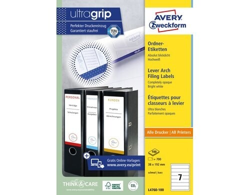 Avery Zweckform Ordner-Etiketten weiss Inhalt: 700 Etiketten auf 100 Blatt A4