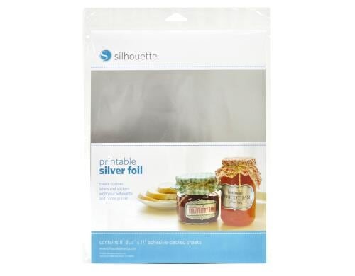 Silhouette Bedruckbare Silberfolie Set mit 8 Stück, selbstklebende Rückseite