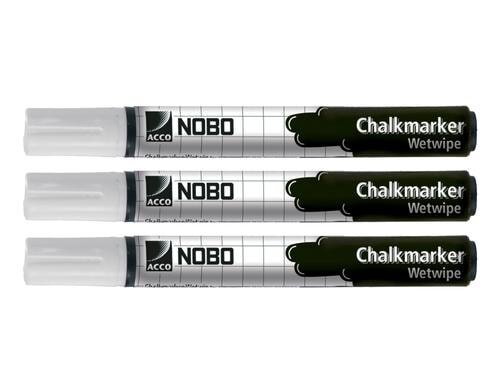 Nobo Boardmarker weiss, 3er Pack hinterlässt keinen Kreidestaub