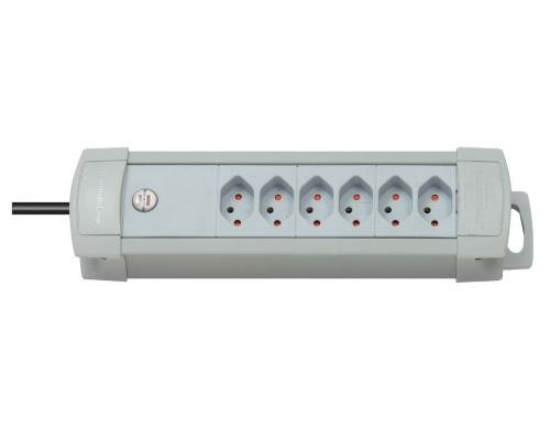 Brennenstuhl Premium-Line Steckdosenleiste 6xT13, ohne Schalter, lichtgrau, 3m Kabel