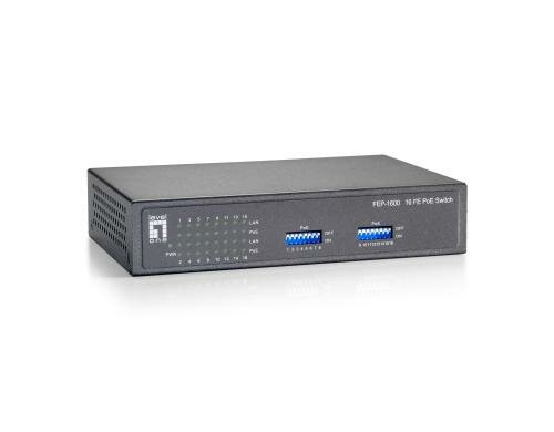LevelOne FEP-1600: 16 Port Switch, PoE+ unmanaged, 16x 100Mbps PoE+, 120W