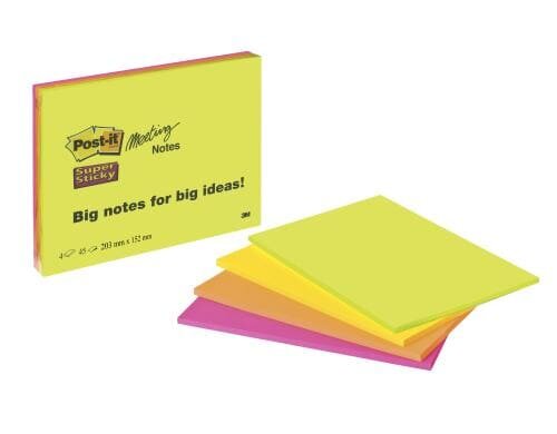 3M Post-it Super Sticky Grossformate 4 Blocks à 45 Blatt - 149 x 200mm