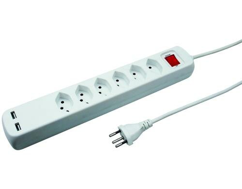 Steckdosenleiste 6xT13, mit Schalter 1.5m Kabel, mit 2 USB Lade-Anschlüssen