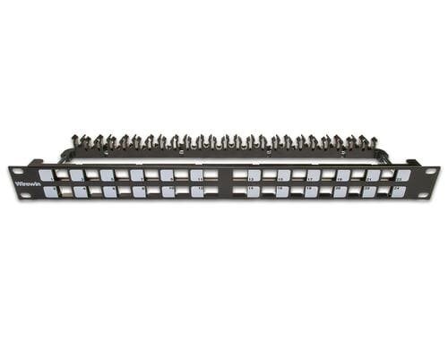 24-Port 1HE Patchpanel, geschirmt schwarz, Leerpanel für Keystone Modul 19