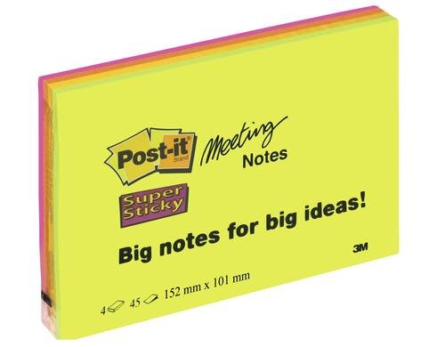 3M Post-it Super Sticky Grossformate 4 Blocks à 45 Blatt - 152 x 101 mm