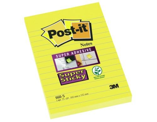 3M Post-it Super Sticky Grossformate ultra gelb,1 Blocks à 75 Blatt ,152x102mm